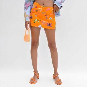 Collina Strada Wave Mini Skirt in Orange Doodle Size Small Gently Used